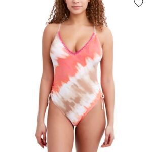 Bcbgeneration Tie-dyed One-piece Swimsuit In Hot Coral Passion Edge Size XS